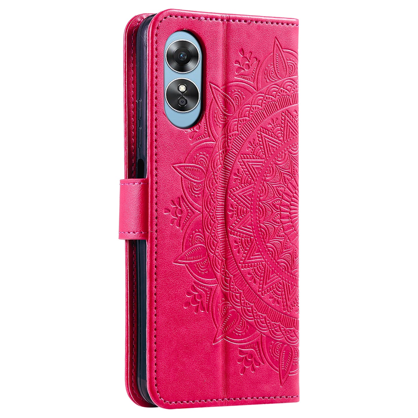 Mobile Phone Case for Oppo A58 5G, Imprinted Mandala Flower Pattern Wallet Stand Phone Cover with Strap