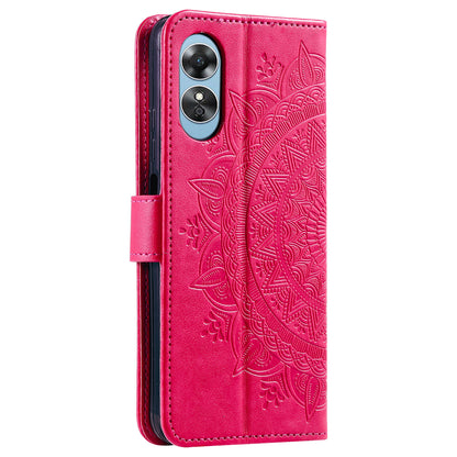 Mobile Phone Case for Oppo A58 5G, Imprinted Mandala Flower Pattern Wallet Stand Phone Cover with Strap