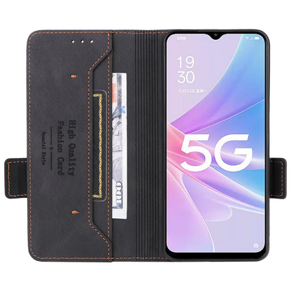 Shockproof Phone Cover for Oppo A58 5G, Hardware Decor Dual Magnetic Clasp Wallet Hands-free Stand PU Leather Phone Case