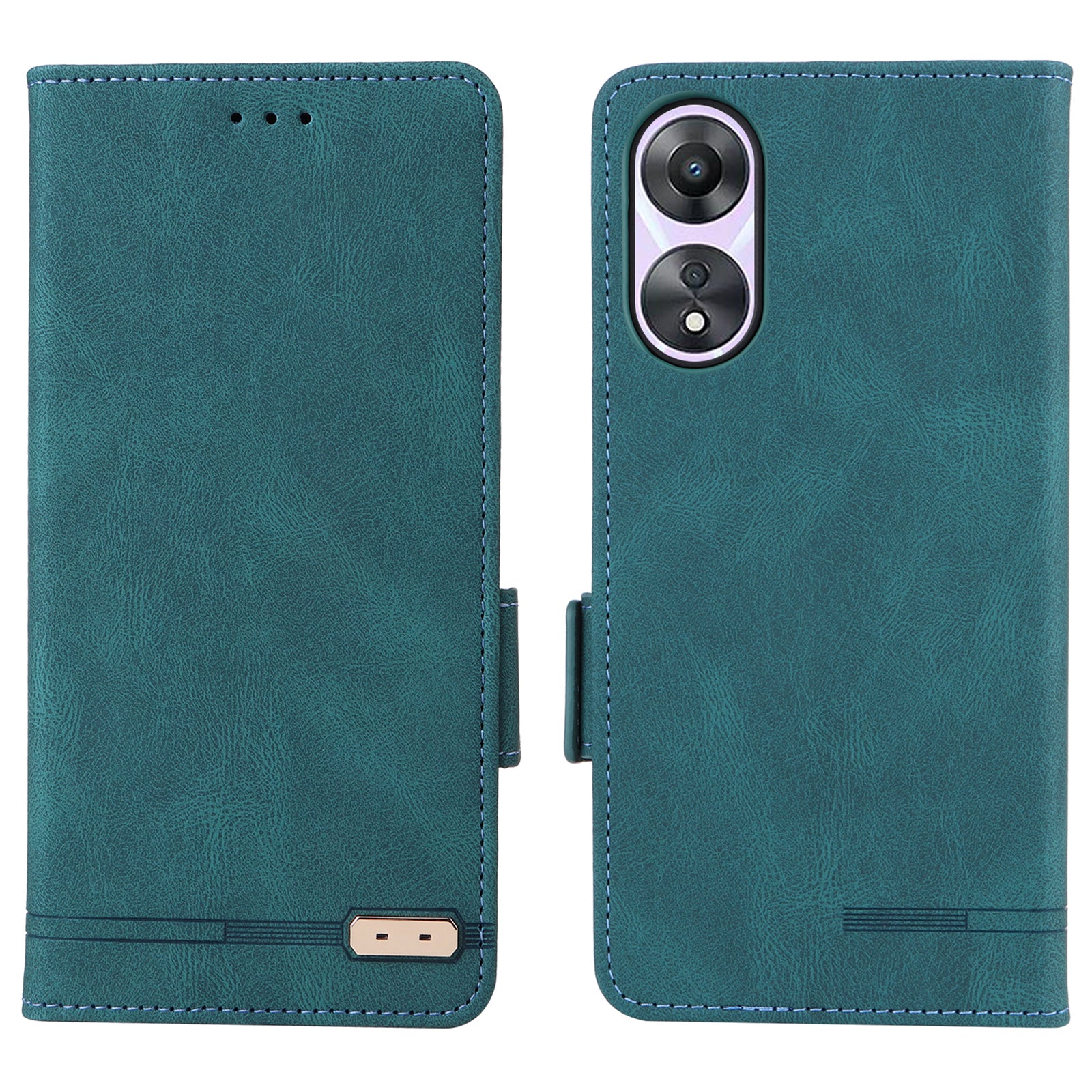 Shockproof Phone Cover for Oppo A58 5G, Hardware Decor Dual Magnetic Clasp Wallet Hands-free Stand PU Leather Phone Case