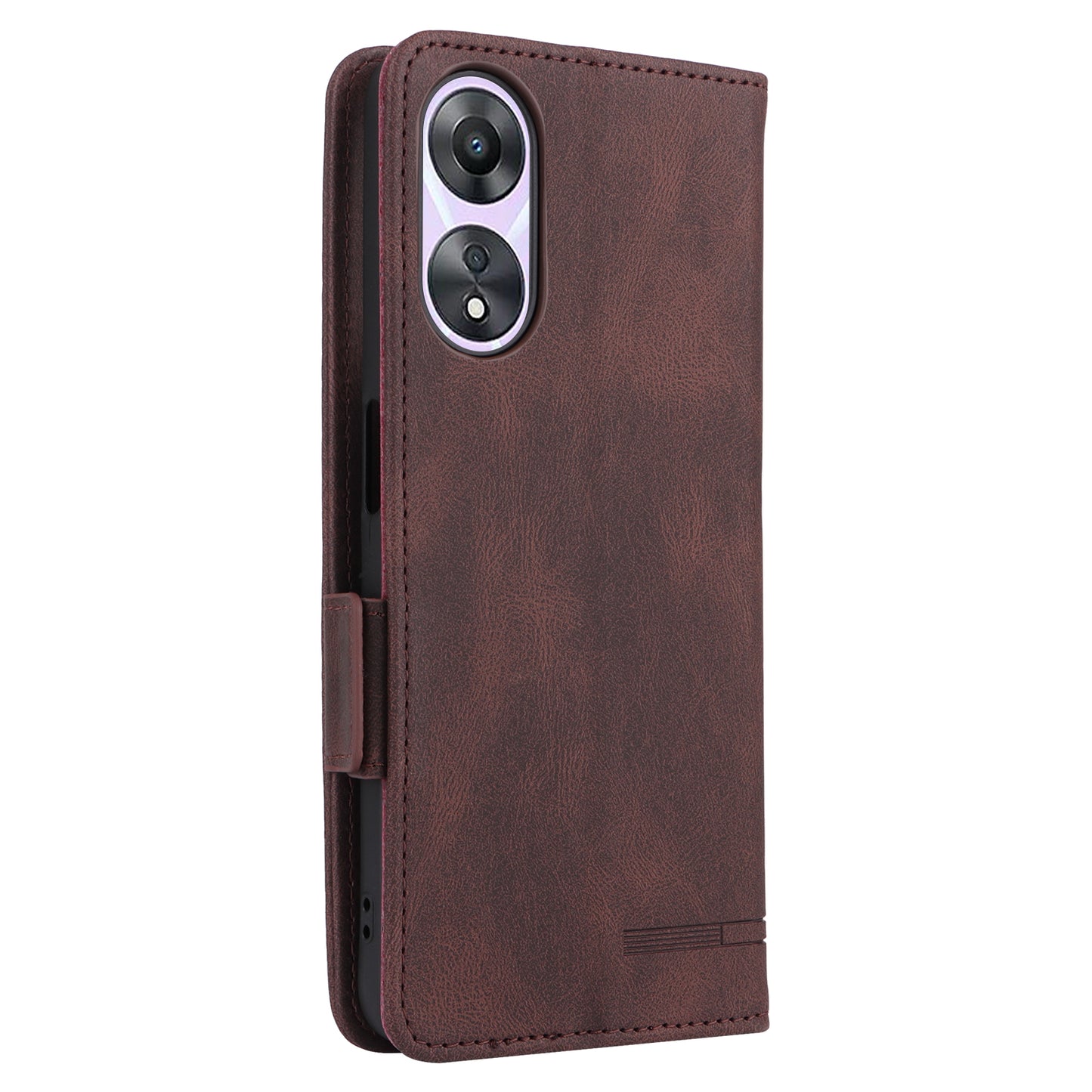 Shockproof Phone Cover for Oppo A58 5G, Hardware Decor Dual Magnetic Clasp Wallet Hands-free Stand PU Leather Phone Case