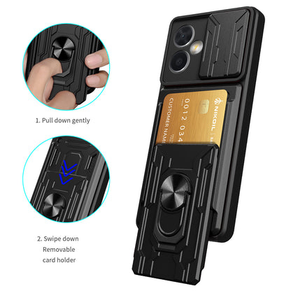 For Xiaomi Redmi Note 12 Pro 5G PU Leather Stand Wallet Cover Finger Ring Kickstand PC + TPU Phone Case Slide Camera Protection Cover with Card Holder