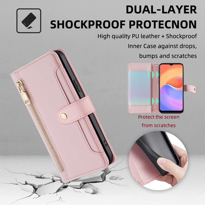 For ZTE Blade A52 Lite 4G Full Protection PU Leather Stand Case Zipper Pocket Card Slots Flip Phone Cover with Wrist Strap and Shoulder Strap