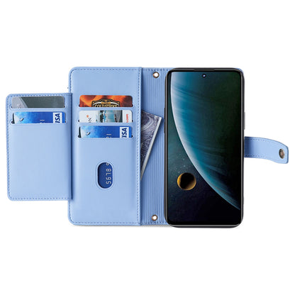 For ZTE Blade V30 Fully Wrapped PU Leather Stand Case Zipper Pocket Card Slots Flip Phone Cover with Wrist Strap and Shoulder Strap