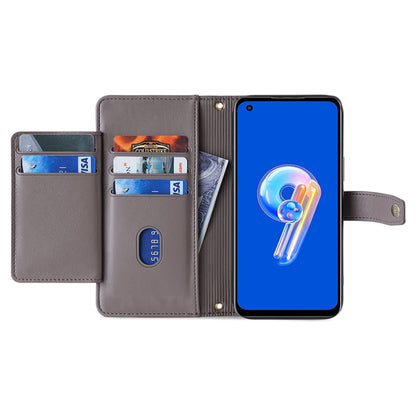 For Asus Zenfone 9 5G Zipper Pocket PU Leather Stand Case Card Slots Flip Phone Cover with Wrist Strap and Shoulder Strap