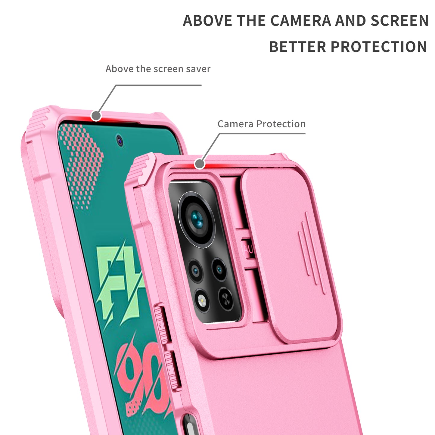 For Infinix Hot 11s NFC 4G Slide Camera Protection Anti-fall Cell Phone Shell Kickstand PC + TPU Hybrid Cover Phone Case