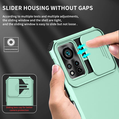 For Infinix Hot 11s NFC 4G Slide Camera Protection Anti-fall Cell Phone Shell Kickstand PC + TPU Hybrid Cover Phone Case