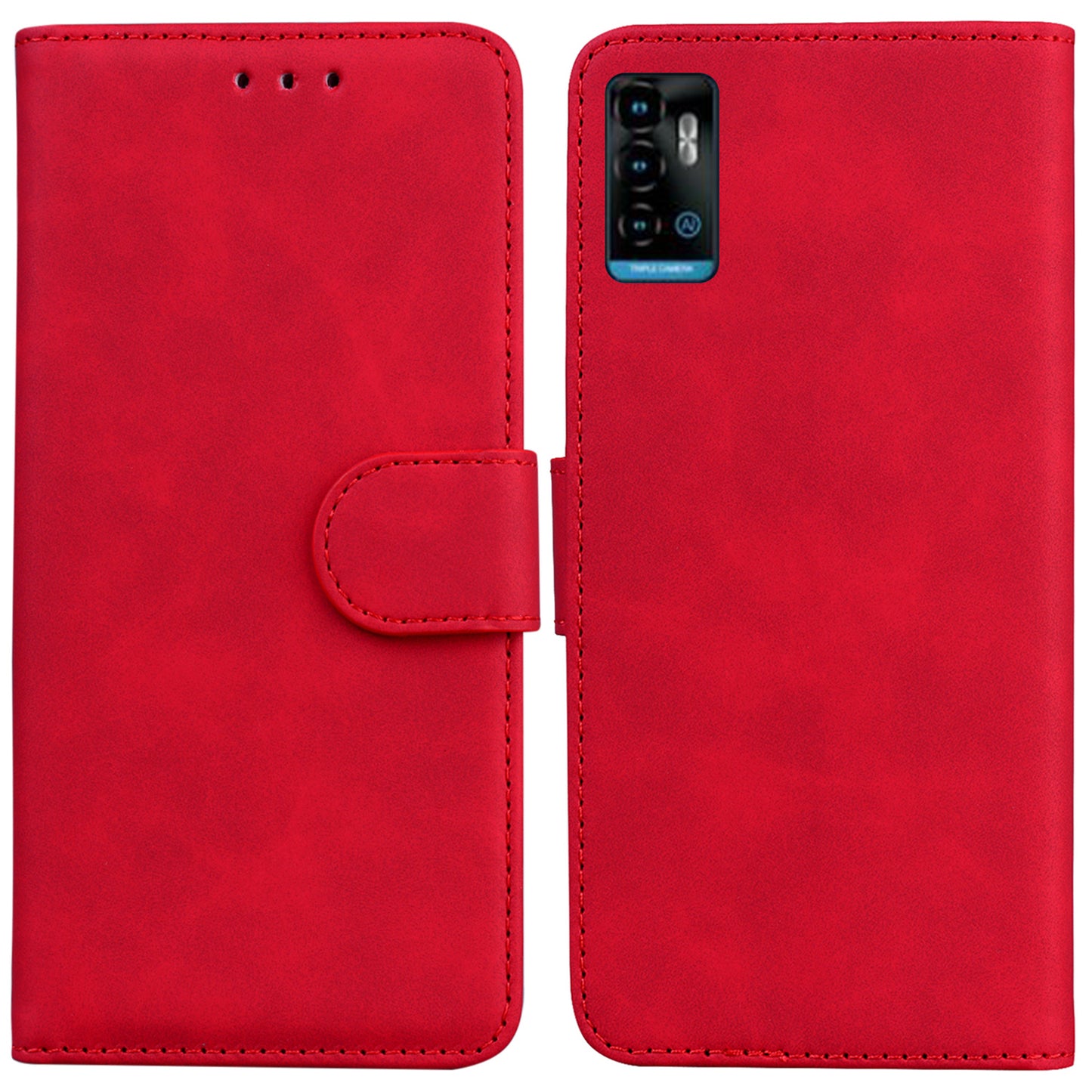 For ZTE Blade A72 / Blade V40 Vita Solid Color PU Leather Flip Folio Cover Stand Wallet Magnetic Clasp Shockproof Phone Case