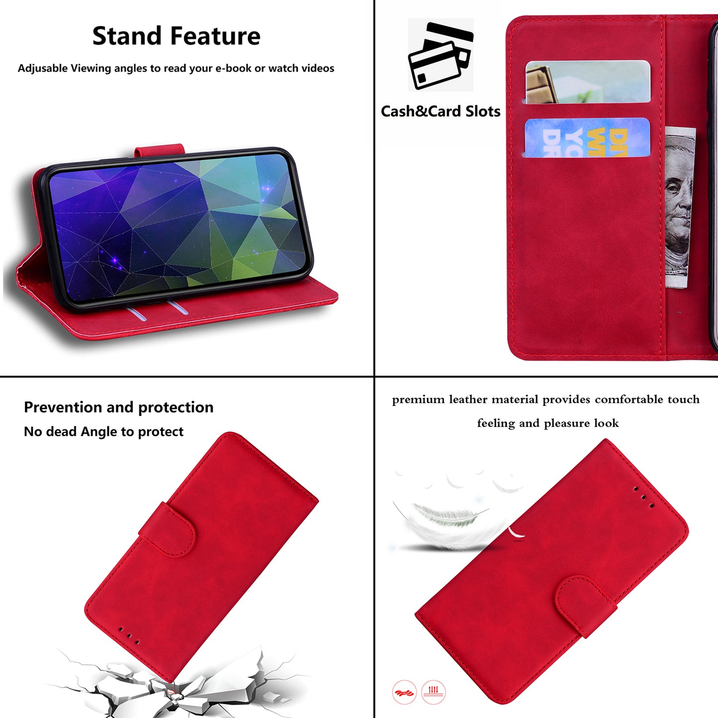 For ZTE Blade A72 / Blade V40 Vita Solid Color PU Leather Flip Folio Cover Stand Wallet Magnetic Clasp Shockproof Phone Case