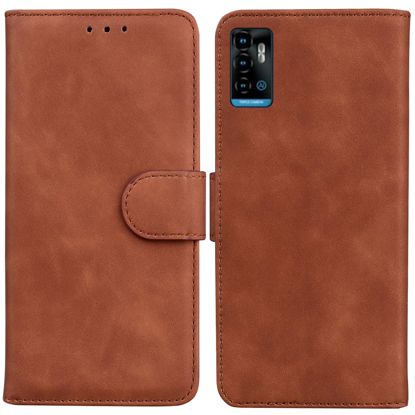 For ZTE Blade A72 / Blade V40 Vita Solid Color PU Leather Flip Folio Cover Stand Wallet Magnetic Clasp Shockproof Phone Case