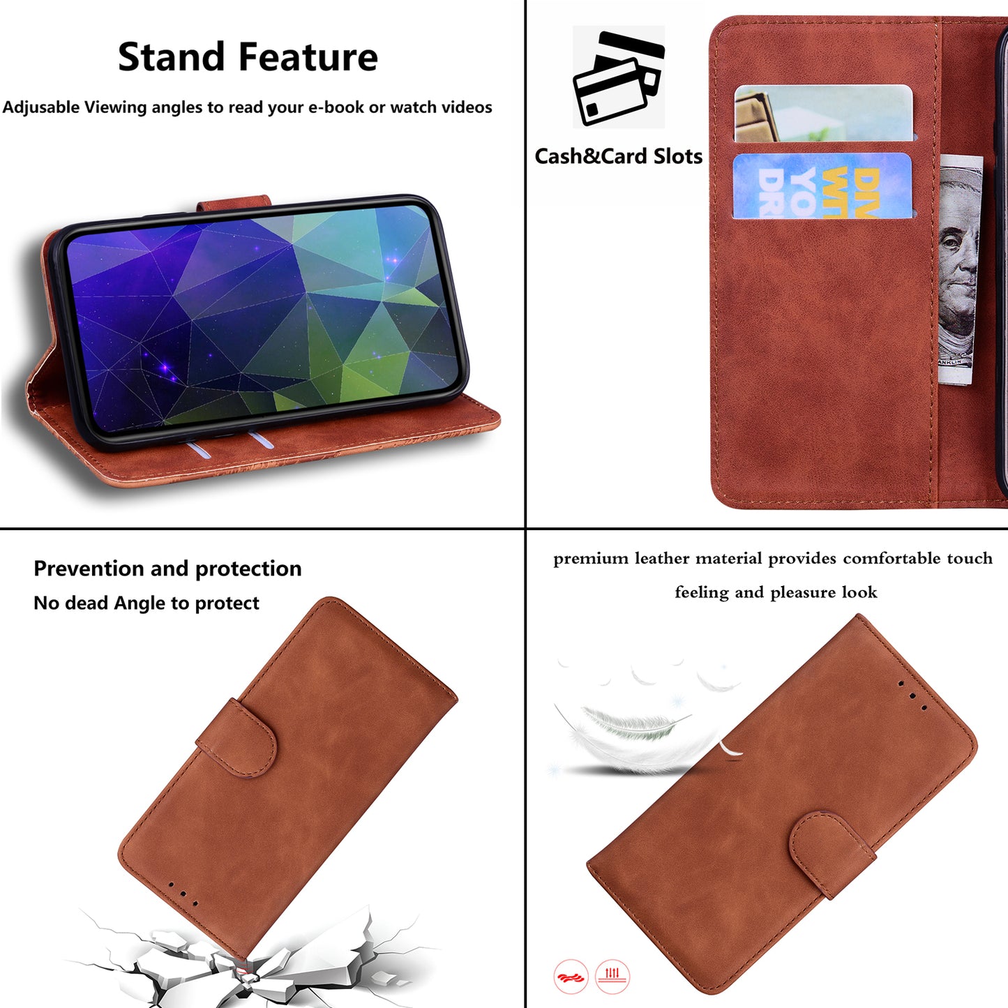 For ZTE Blade A72 / Blade V40 Vita Solid Color PU Leather Flip Folio Cover Stand Wallet Magnetic Clasp Shockproof Phone Case