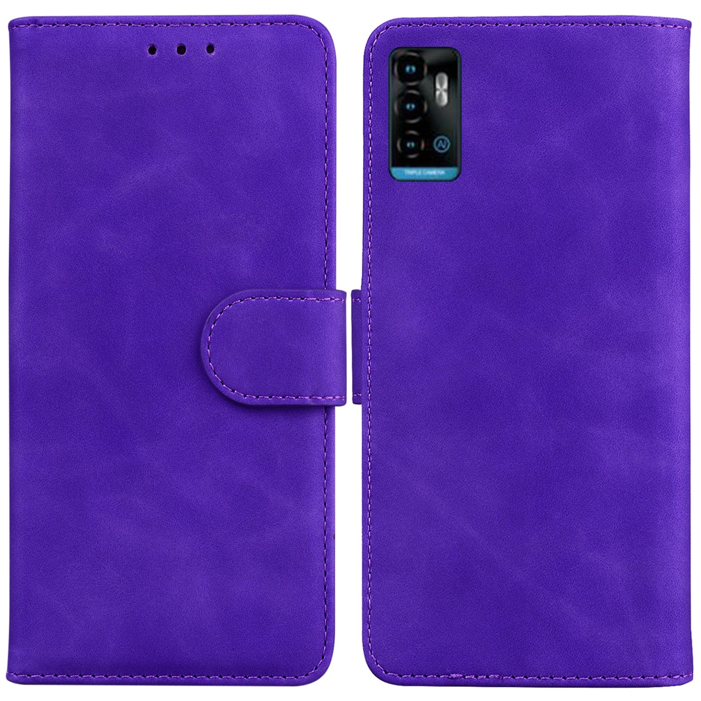 For ZTE Blade A72 / Blade V40 Vita Solid Color PU Leather Flip Folio Cover Stand Wallet Magnetic Clasp Shockproof Phone Case