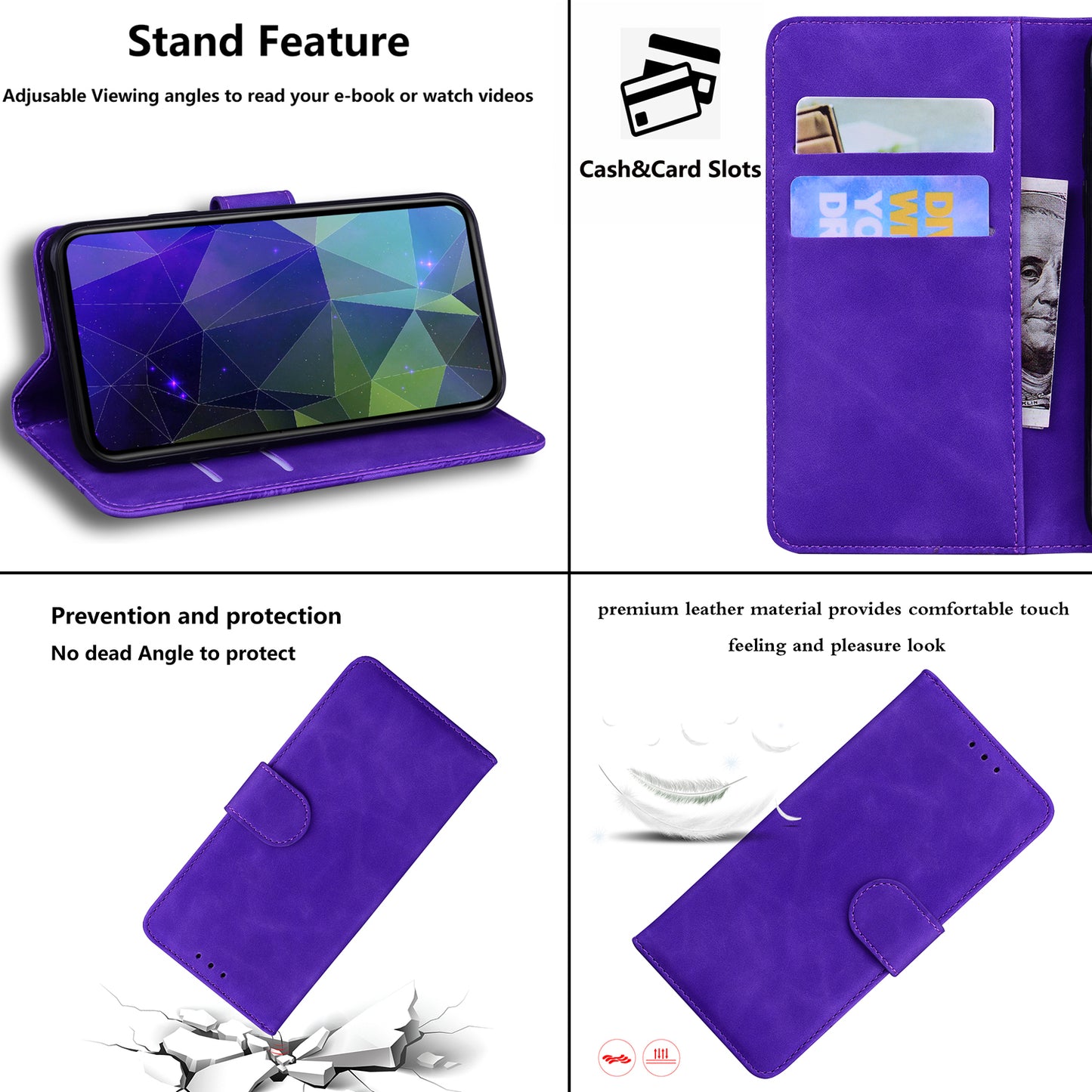 For ZTE Blade A72 / Blade V40 Vita Solid Color PU Leather Flip Folio Cover Stand Wallet Magnetic Clasp Shockproof Phone Case