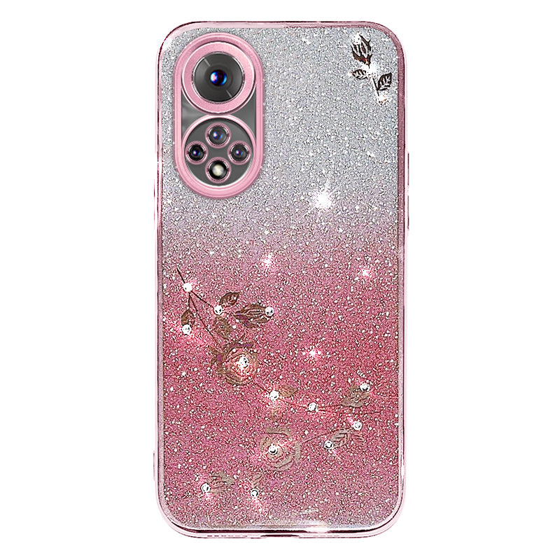 For Huawei nova 9 Anti-Scratch Rhinestone Design Phone Shell Case Flower Pattern Decor Glitter Powder Soft TPU Cell Phone Cover