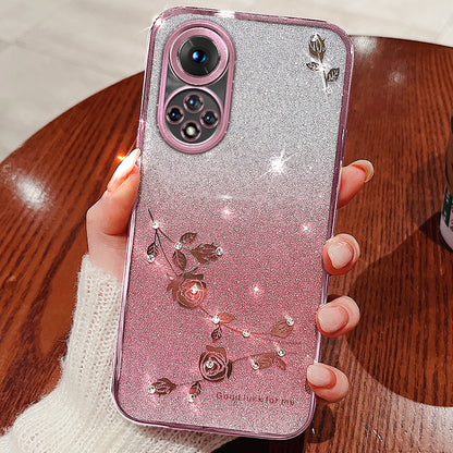 For Huawei nova 9 Anti-Scratch Rhinestone Design Phone Shell Case Flower Pattern Decor Glitter Powder Soft TPU Cell Phone Cover