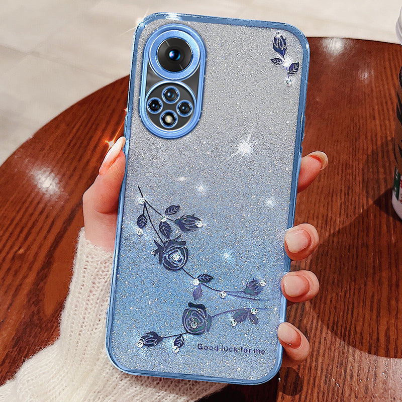 For Huawei nova 9 Anti-Scratch Rhinestone Design Phone Shell Case Flower Pattern Decor Glitter Powder Soft TPU Cell Phone Cover