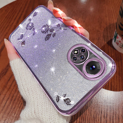 For Huawei nova 9 Anti-Scratch Rhinestone Design Phone Shell Case Flower Pattern Decor Glitter Powder Soft TPU Cell Phone Cover