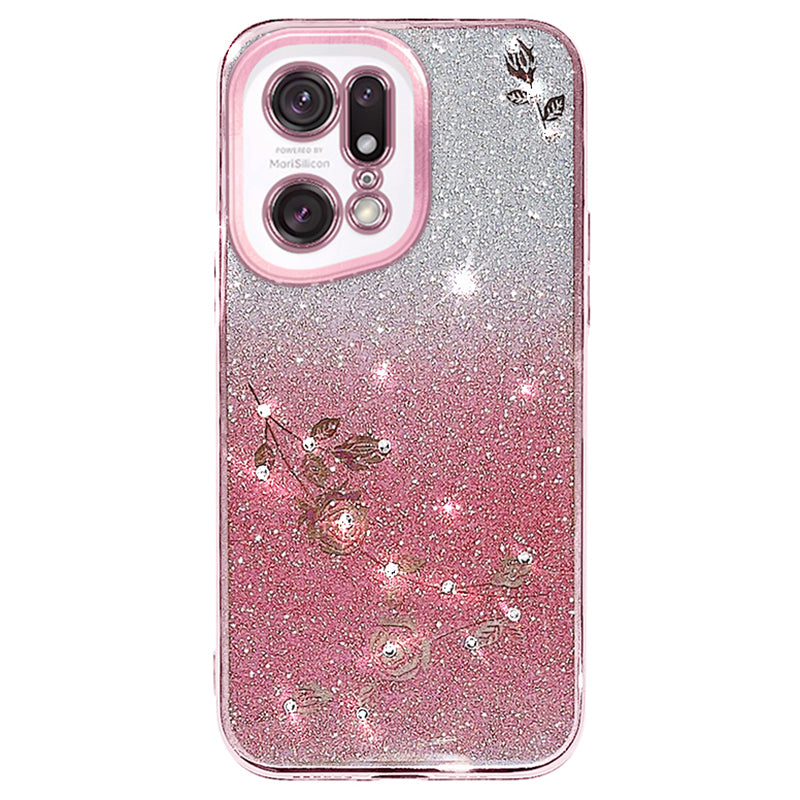 For Oppo Find X5 Pro 5G Cell Phone Case Rhinestone Flower Pattern Gradient Color Glitter Powder TPU Cover Protector