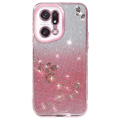 For Oppo Find X5 Pro 5G Cell Phone Case Rhinestone Flower Pattern Gradient Color Glitter Powder TPU Cover Protector