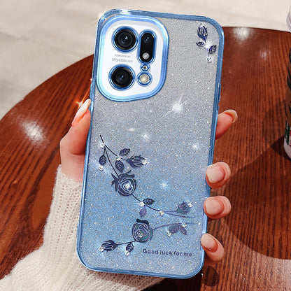 For Oppo Find X5 Pro 5G Cell Phone Case Rhinestone Flower Pattern Gradient Color Glitter Powder TPU Cover Protector