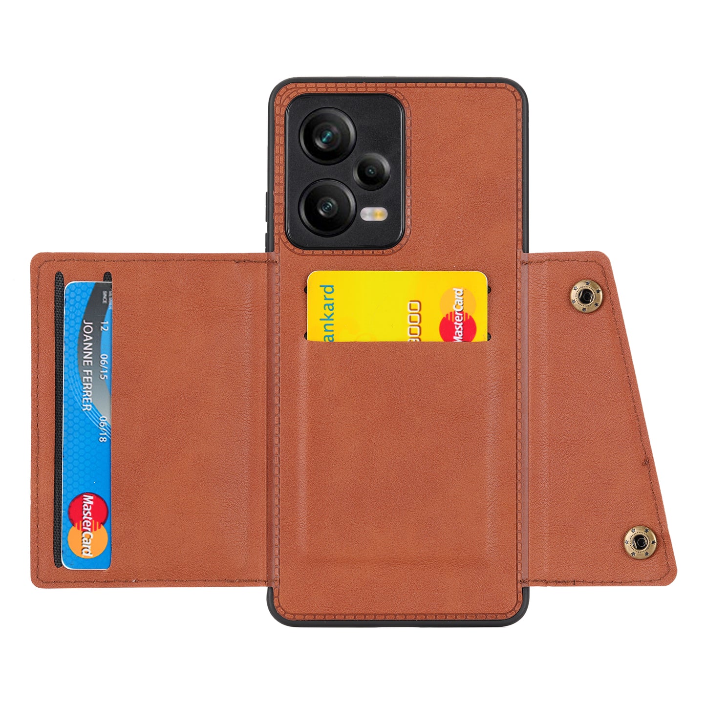 For Xiaomi Redmi Note 12 Pro 5G Kickstand PU Leather Coated TPU Case Dual Button Card Slots Phone Cover with Car Mount Metal Sheet