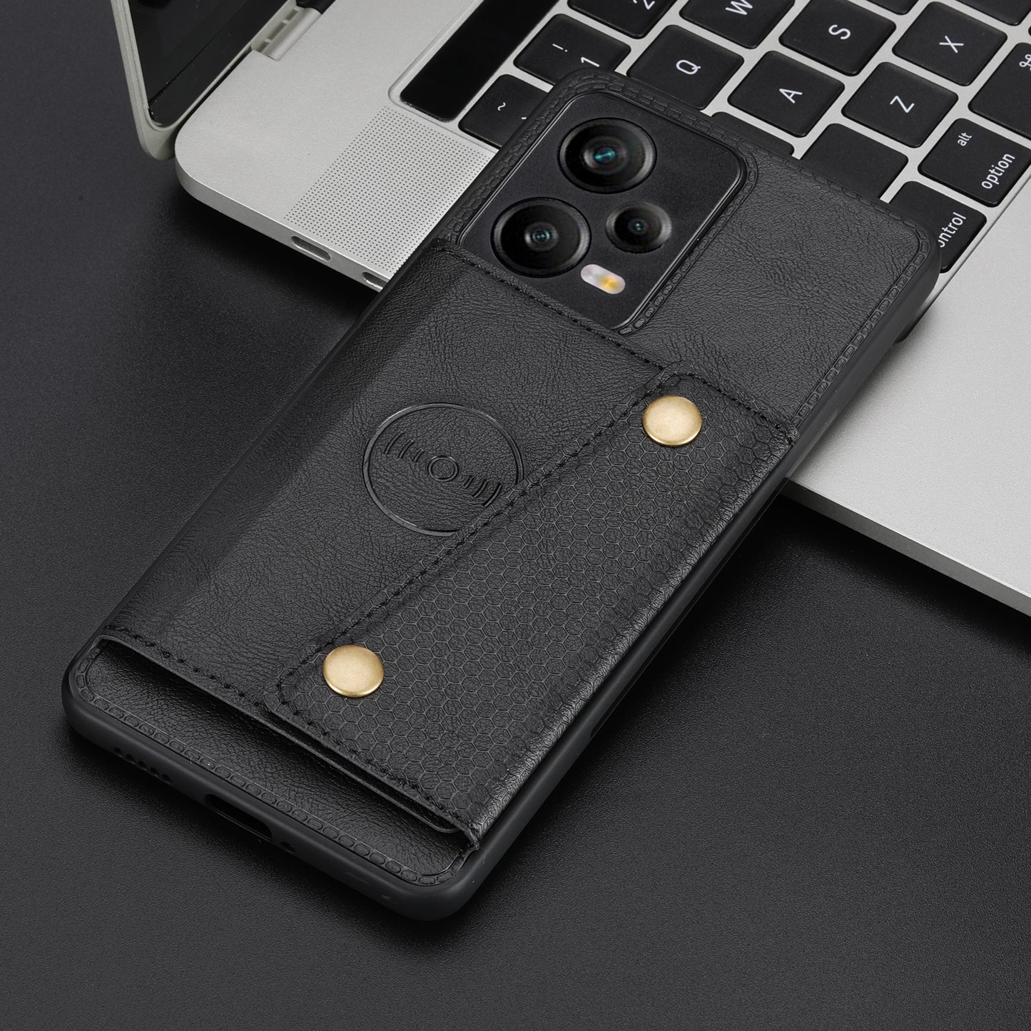 For Xiaomi Redmi Note 12 Pro+ 5G Kickstand Dual Button Card Holder Phone Cover Leather Coated TPU Case with Built-in Metal Sheet