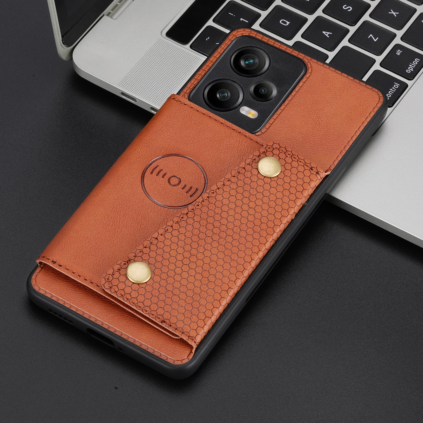 For Xiaomi Redmi Note 12 Pro+ 5G Kickstand Dual Button Card Holder Phone Cover Leather Coated TPU Case with Built-in Metal Sheet
