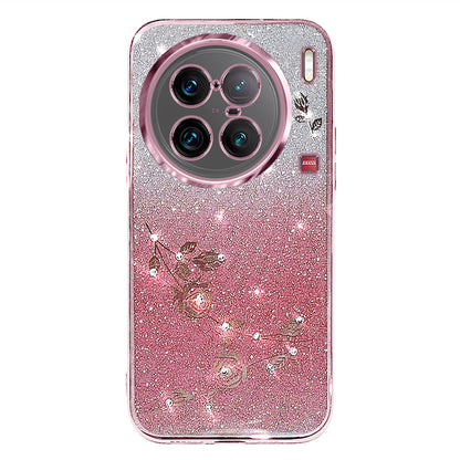 For vivo X90 Pro+ 5G Rhinestone Decor Flower Pattern Soft TPU Protective Cover Glitter Powder Drop-proof Case