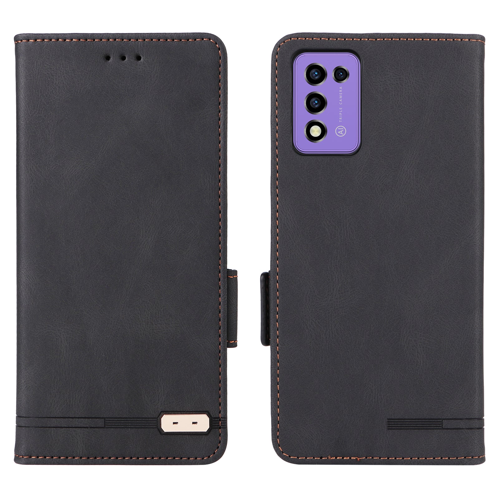 For ZTE Libero 5G III Hardware Decor Dual Magnetic Clasp Anti-fall Phone Cover Wallet Stand Anti-scratch PU Leather Phone Case