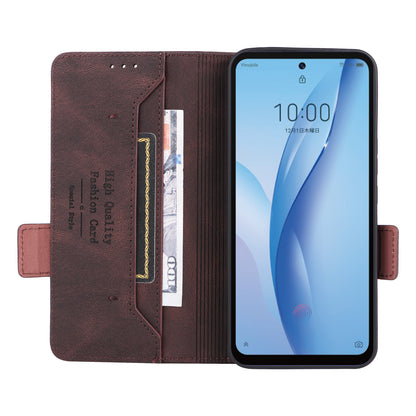 For ZTE Libero 5G III Hardware Decor Dual Magnetic Clasp Anti-fall Phone Cover Wallet Stand Anti-scratch PU Leather Phone Case