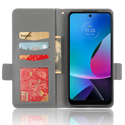 For Motorola Moto G Play (2023) 4G Dual Magnetic Clasp PU Leather Anti-fall Phone Case Litchi Texture Protective Phone Wallet Stand Cover