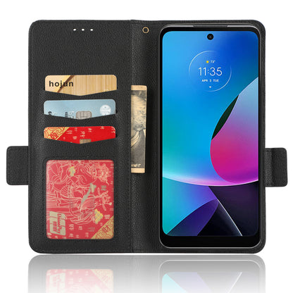 For Motorola Moto G Play (2023) 4G Dual Magnetic Clasp PU Leather Anti-fall Phone Case Litchi Texture Protective Phone Wallet Stand Cover