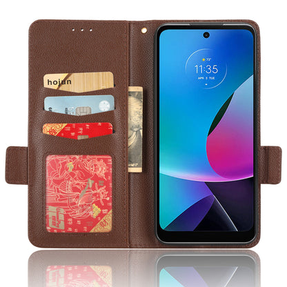 For Motorola Moto G Play (2023) 4G Dual Magnetic Clasp PU Leather Anti-fall Phone Case Litchi Texture Protective Phone Wallet Stand Cover