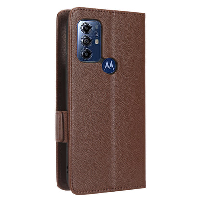 For Motorola Moto G Play (2023) 4G Dual Magnetic Clasp PU Leather Anti-fall Phone Case Litchi Texture Protective Phone Wallet Stand Cover