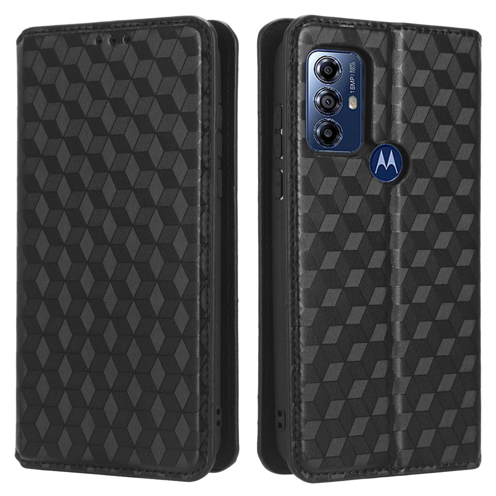 PU Leather Protective Phone Case For Motorola Moto G Play (2023) 4G, Rhombus Pattern Imprinted Magnetic Auto-absorbed Stand Wallet Folio Flip Phone Cover