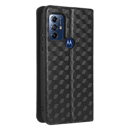 PU Leather Protective Phone Case For Motorola Moto G Play (2023) 4G, Rhombus Pattern Imprinted Magnetic Auto-absorbed Stand Wallet Folio Flip Phone Cover