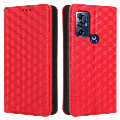 PU Leather Protective Phone Case For Motorola Moto G Play (2023) 4G, Rhombus Pattern Imprinted Magnetic Auto-absorbed Stand Wallet Folio Flip Phone Cover