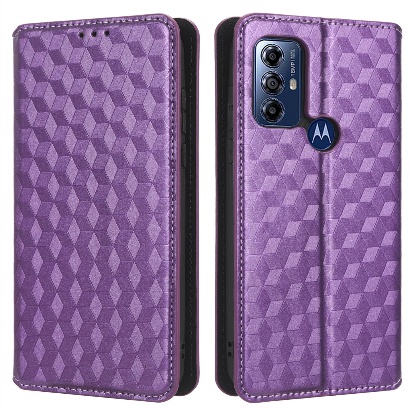 PU Leather Protective Phone Case For Motorola Moto G Play (2023) 4G, Rhombus Pattern Imprinted Magnetic Auto-absorbed Stand Wallet Folio Flip Phone Cover