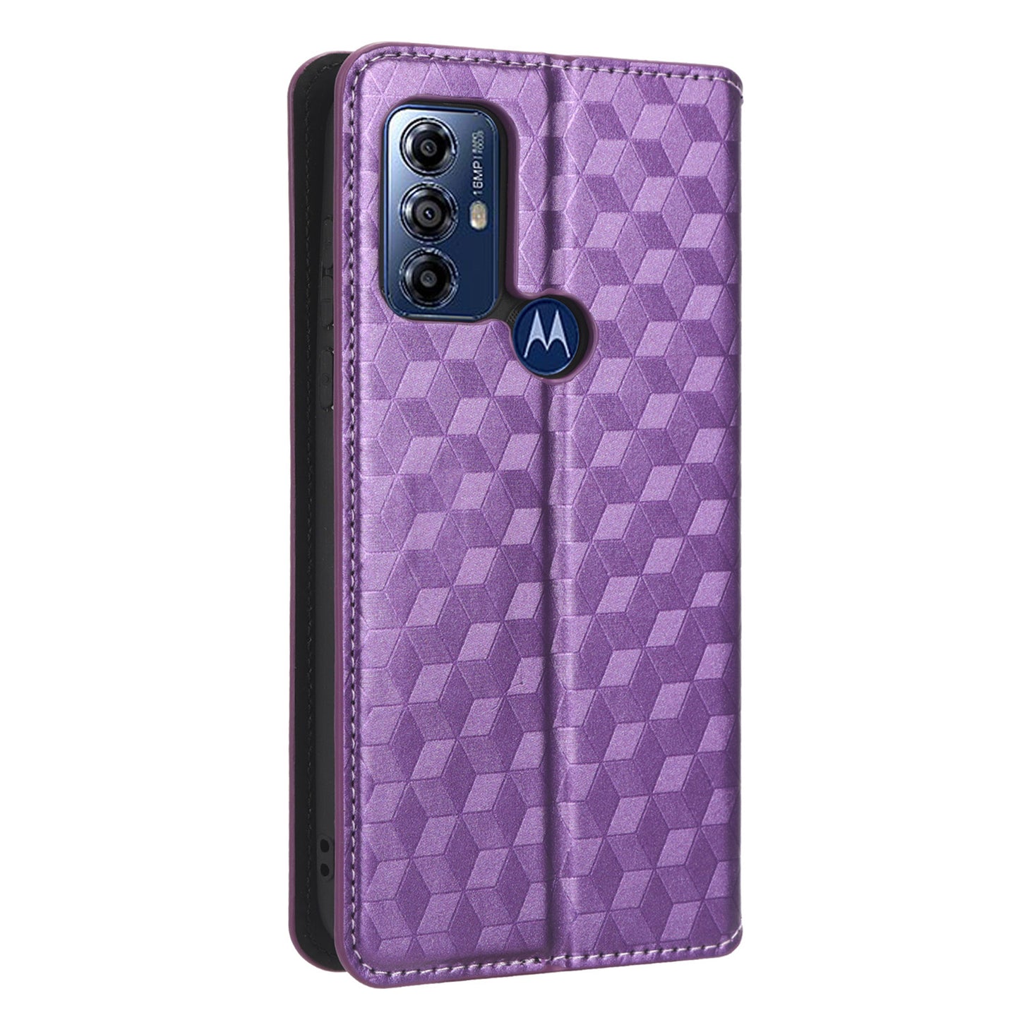 PU Leather Protective Phone Case For Motorola Moto G Play (2023) 4G, Rhombus Pattern Imprinted Magnetic Auto-absorbed Stand Wallet Folio Flip Phone Cover