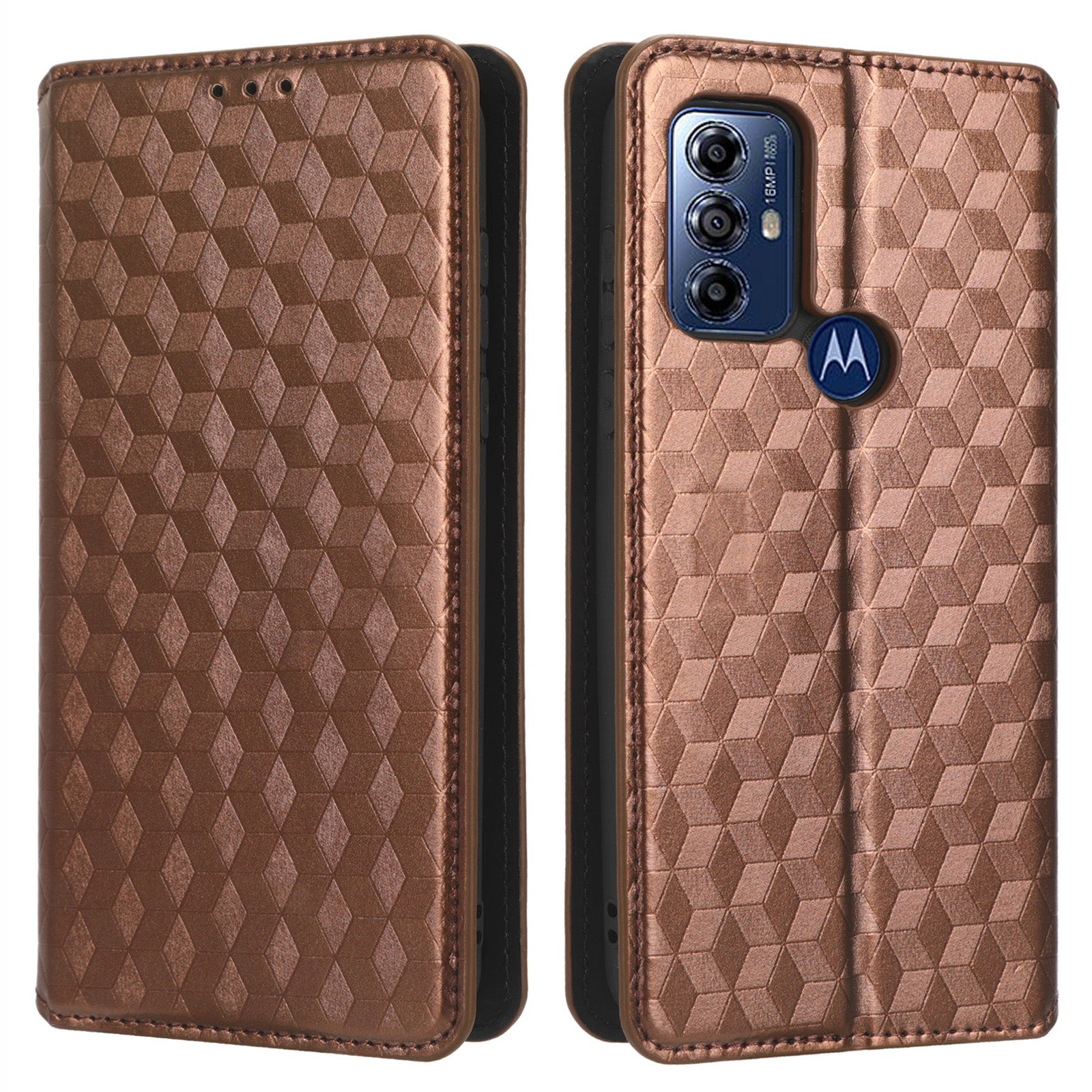 PU Leather Protective Phone Case For Motorola Moto G Play (2023) 4G, Rhombus Pattern Imprinted Magnetic Auto-absorbed Stand Wallet Folio Flip Phone Cover