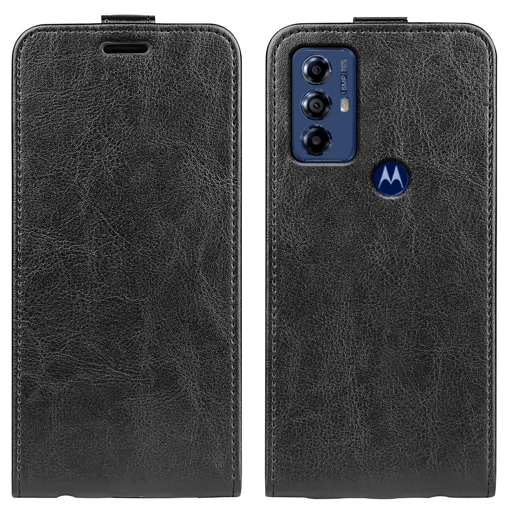 For Motorola Moto G Play (2023) 4G Vertical Flip Card Slot Case Crazy Horse Texture PU Leather Dual Magnetic Clasp Phone Cover