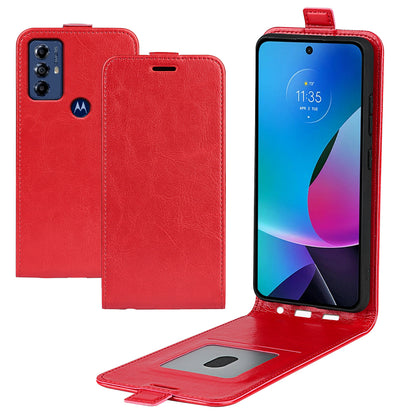 For Motorola Moto G Play (2023) 4G Vertical Flip Card Slot Case Crazy Horse Texture PU Leather Dual Magnetic Clasp Phone Cover