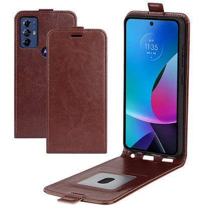 For Motorola Moto G Play (2023) 4G Vertical Flip Card Slot Case Crazy Horse Texture PU Leather Dual Magnetic Clasp Phone Cover