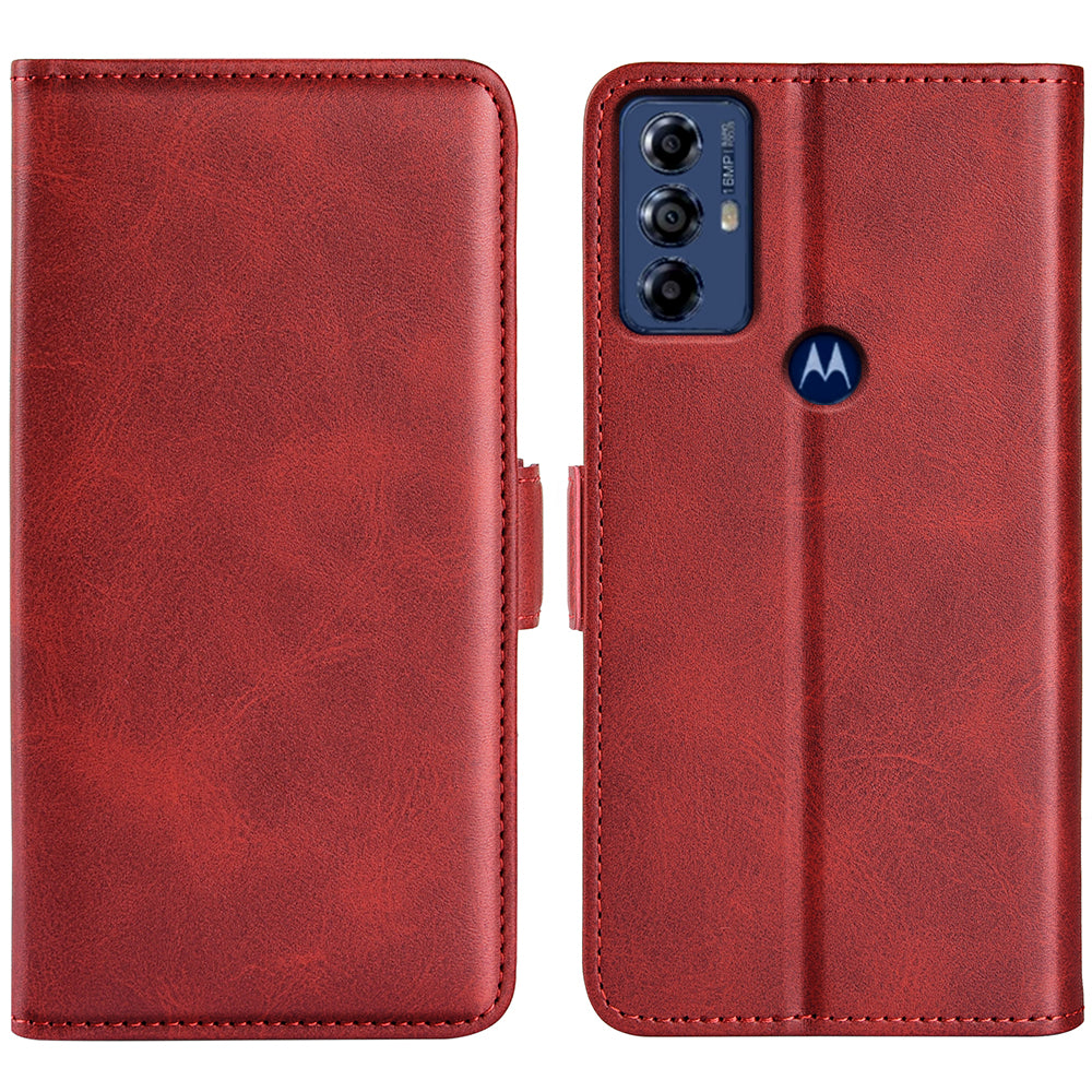 For Motorola Moto G Play (2023) 4G Calf Texture Phone Case PU Leather Dual Magnetic Clasp Foldable Stand Wallet Cell Phone Cover