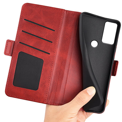 For Motorola Moto G Play (2023) 4G Calf Texture Phone Case PU Leather Dual Magnetic Clasp Foldable Stand Wallet Cell Phone Cover