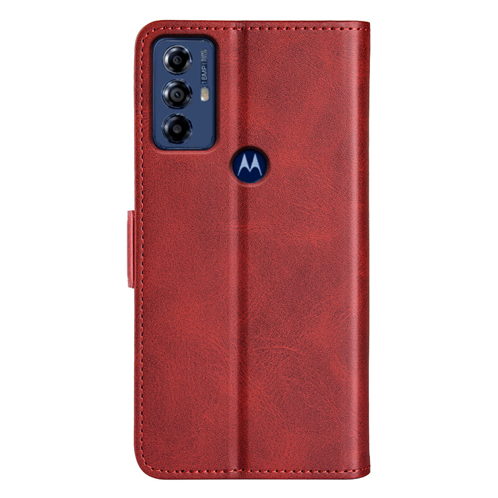 For Motorola Moto G Play (2023) 4G Calf Texture Phone Case PU Leather Dual Magnetic Clasp Foldable Stand Wallet Cell Phone Cover