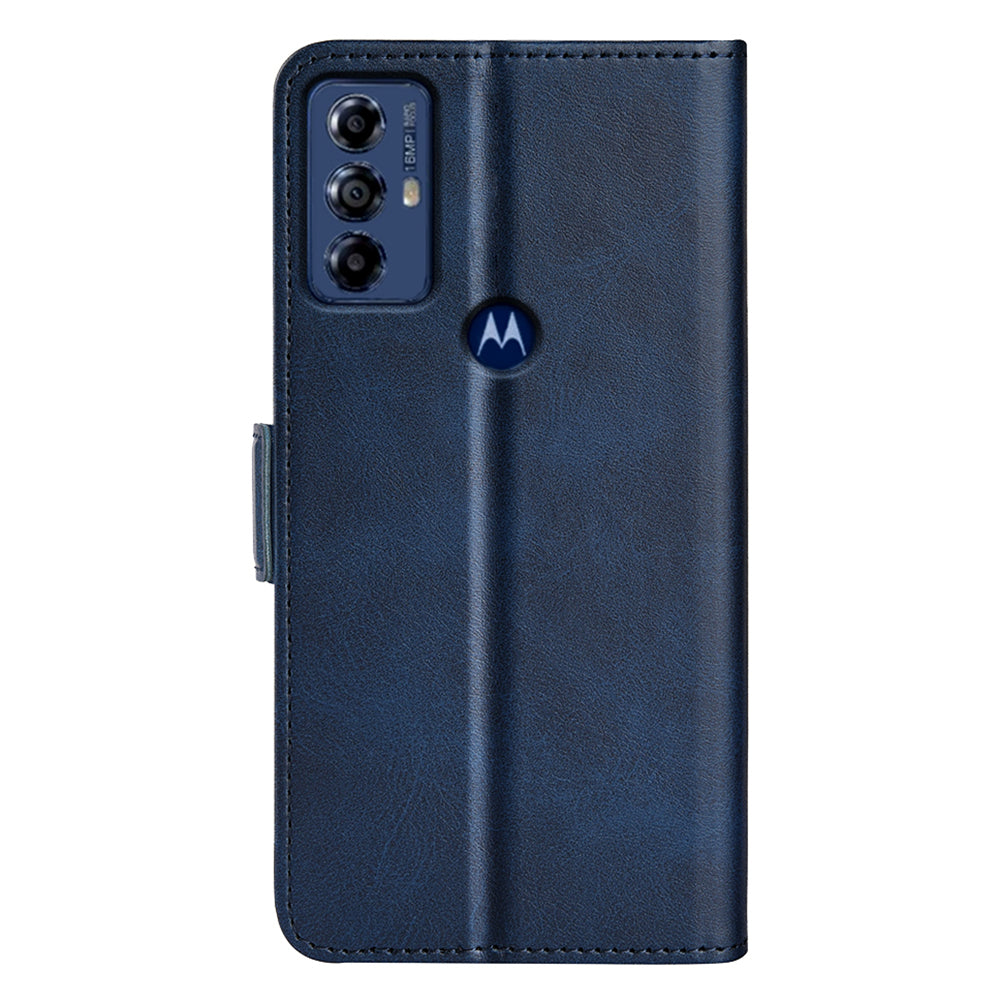 For Motorola Moto G Play (2023) 4G Calf Texture Phone Case PU Leather Dual Magnetic Clasp Foldable Stand Wallet Cell Phone Cover