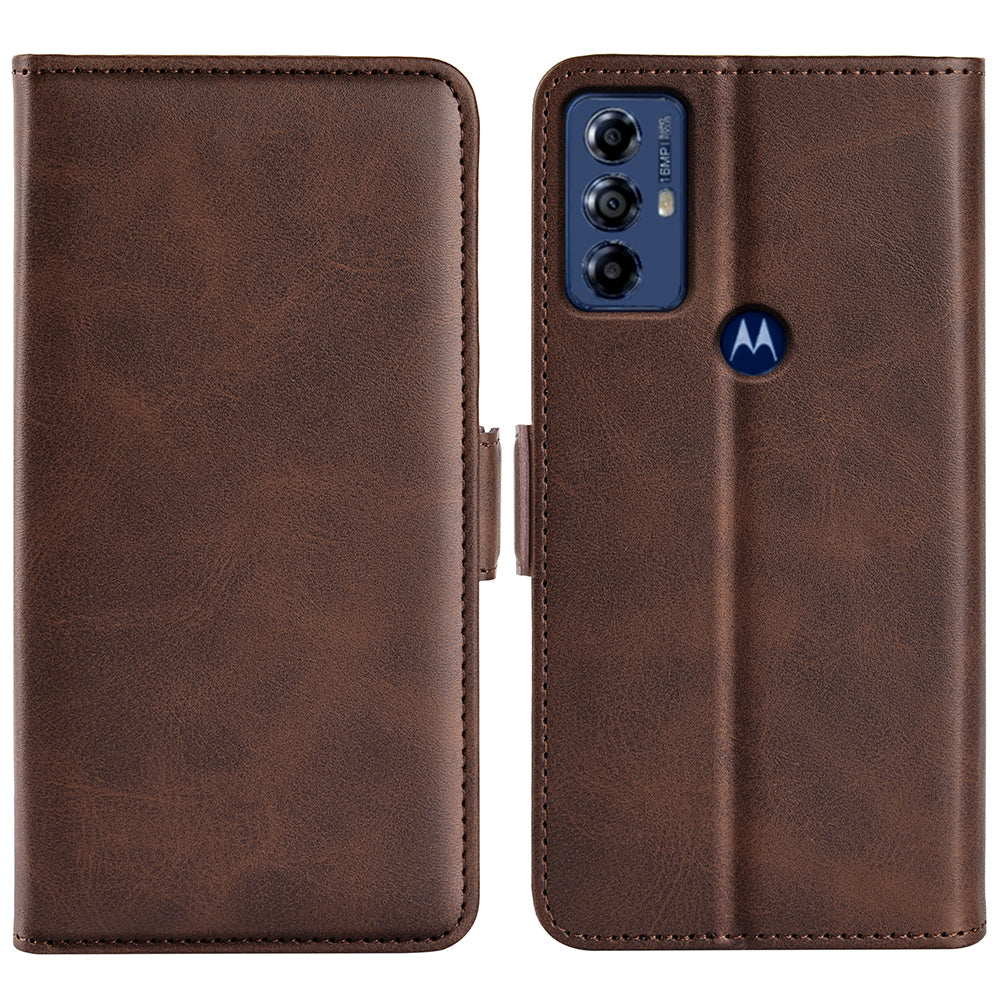 For Motorola Moto G Play (2023) 4G Calf Texture Phone Case PU Leather Dual Magnetic Clasp Foldable Stand Wallet Cell Phone Cover