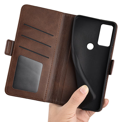 For Motorola Moto G Play (2023) 4G Calf Texture Phone Case PU Leather Dual Magnetic Clasp Foldable Stand Wallet Cell Phone Cover