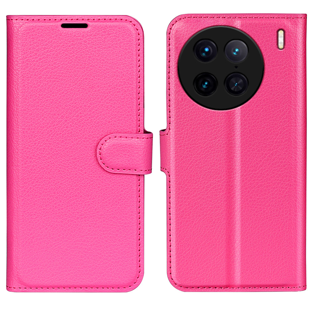 For vivo X90 Pro 5G Full Protection Flip Phone Case Anti-scratch Litchi Texture PU Leather Stand Wallet Phone Cover